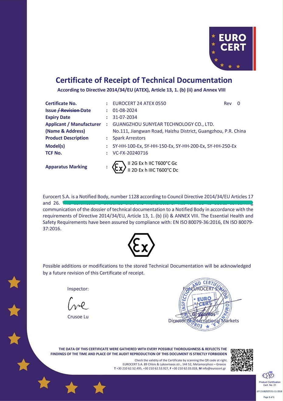 火花熄灭器欧盟防爆证书（密）图
